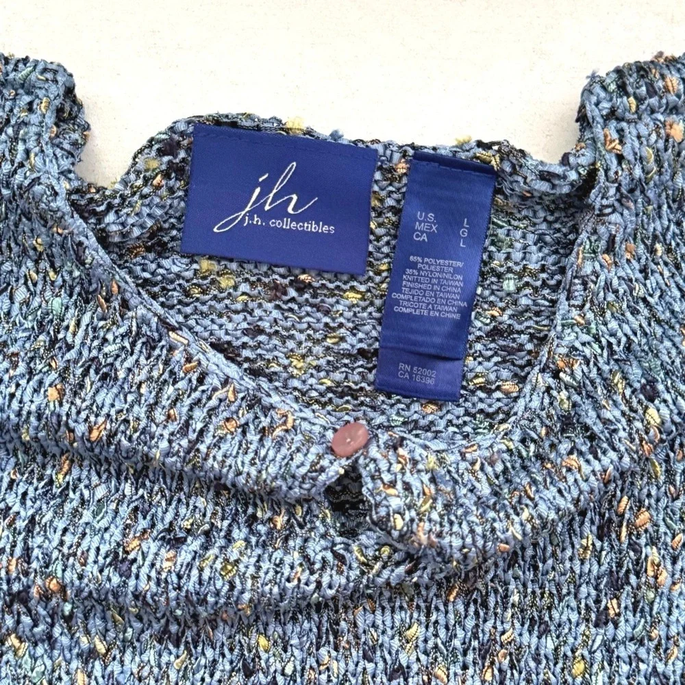 JH Collectibles Blue Marled Knit Short Sleeve Keyhole Sweater Top Womens‎ Large